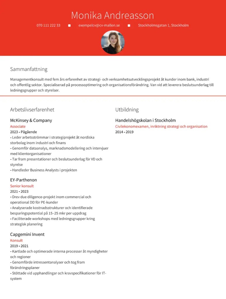 CV-mall Ottawa – Layout med två kolumner och fet toppbanner