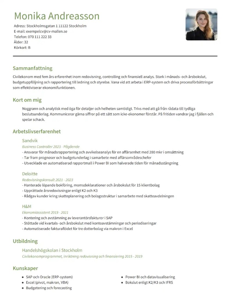 CV template Copenhagen – Elegant single-column layout with serif headings