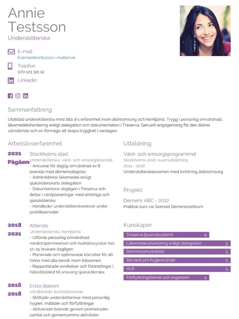 CV-mall Rom – Tvåkolumnslayout med tidslinje och färdighetsfält
