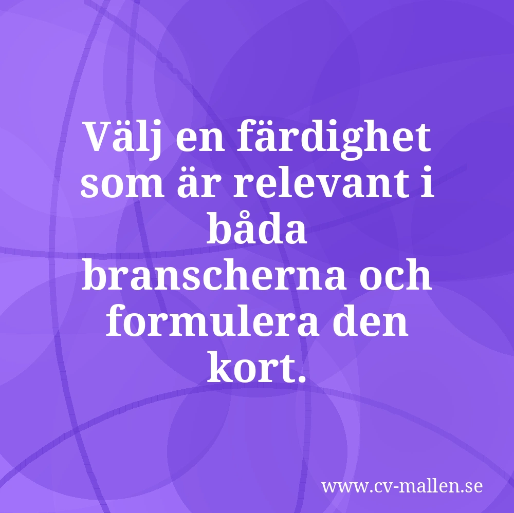 Välj en färdighet som är relevant i båda branscherna och formulera den kort.