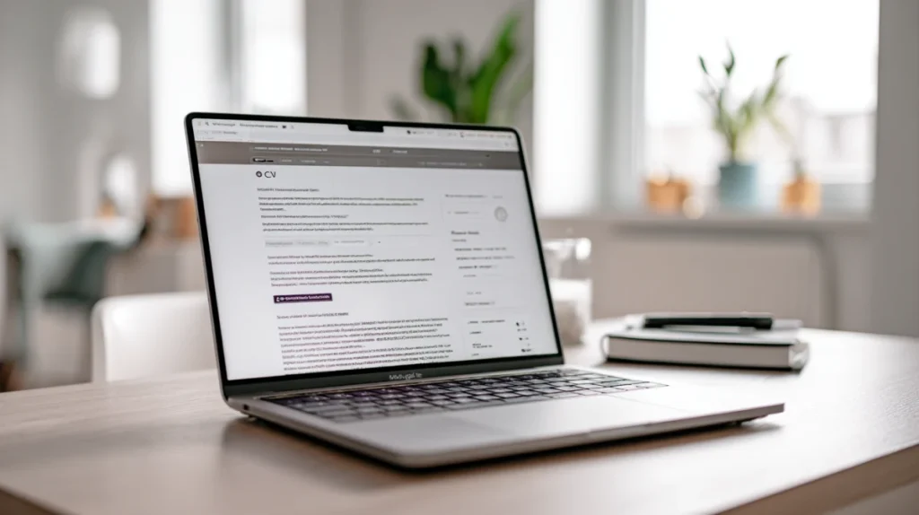 Bärbar dator med CV-mallen.se öppen som visar ett digitalt CV med delbar länk