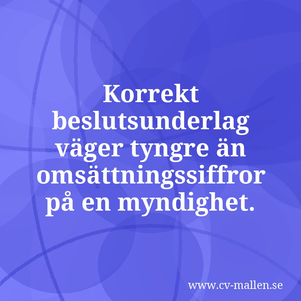 Korrekt beslutsunderlag väger tyngre än omsättningssiffror på en myndighet.