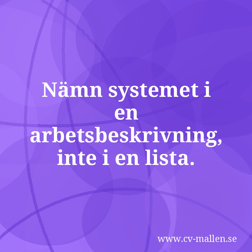 Nämn systemet i en arbetsbeskrivning, inte i en lista.