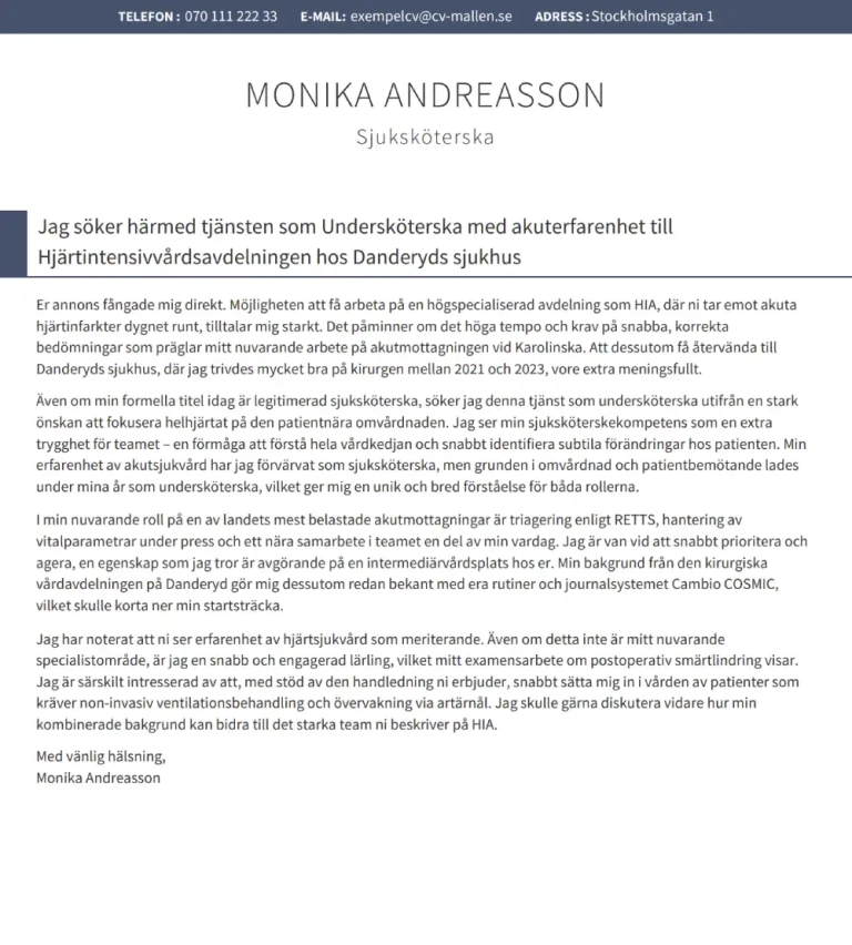 Personligt brev sjuksköterska: exempel och formuleringar som fungerar