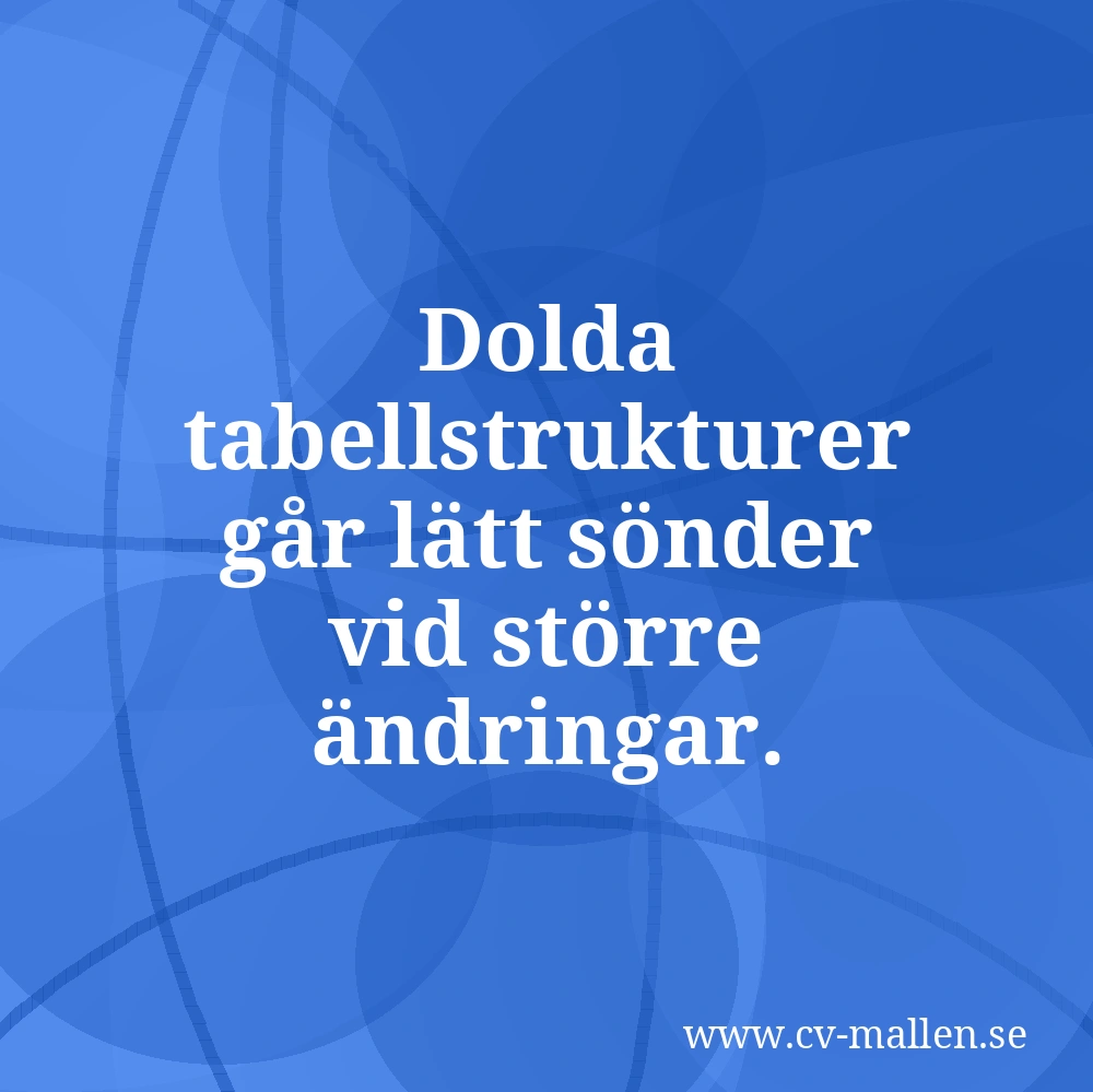 Dolda tabellstrukturer går lätt sönder vid större ändringar.