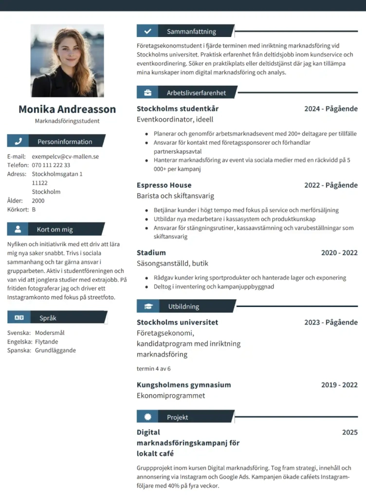 Gratis CV mall i blå färg och modernt utförande